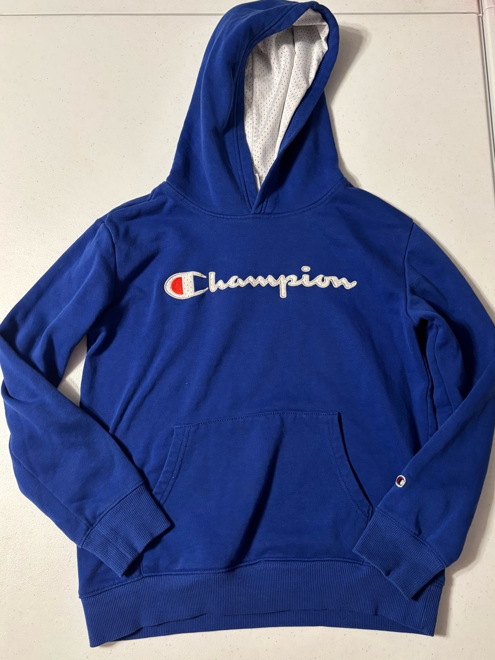 Champion Royal Blue Hooded Sweatshirt with White & Red size 10/12 youth